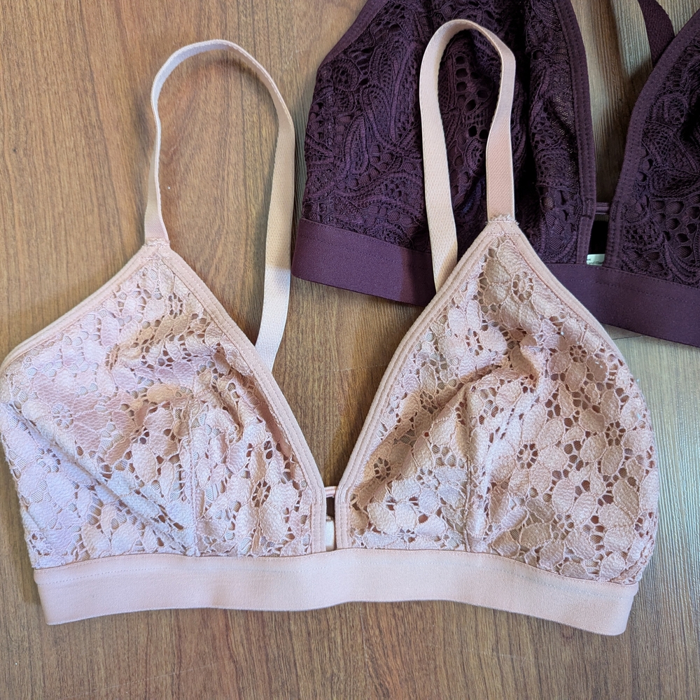 Lively Cream and Purple Wireless Lace Bralette Set - Picture 2 of 7